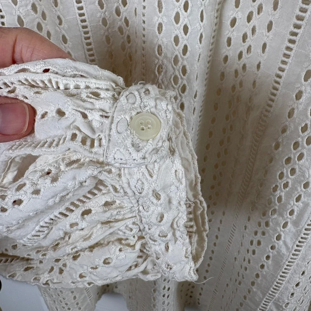 Madewell Eyelet Blouse Size M Ivory Ruffle Cotton Boho Cottagecore Victorian Top